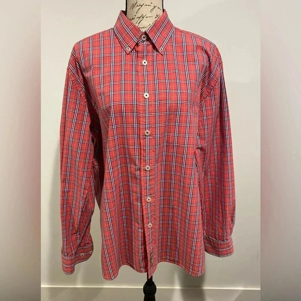Orvis Red/White Plaid Button Down Shirt. Size Large